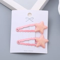 Pink glitter star BB hair clips for girls, set of two on decorative display card - One Pair / Korean Pink Star Pair