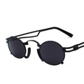 Gafas de sol ovaladas punk retro con montura de metal negro mate y lentes oscuros - Montura Negra Lentes Gris Negro