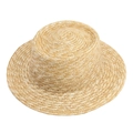 Detail of natural straw boater hat showing tight spiral weave texture and flat brim - Flat Top Flat Brim / Natural Flat Top Style (3#)