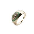 Close-up of gold-plated evil eye adjustable ring with green and white enamel details - Light Green / Adjustable Open