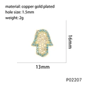 Detailed size view of Hamsa Hand charm featuring pavé cubic zirconia and gold plating - Hamsa Hand
