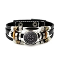 Vintage Viking Vegvisir compass leather bracelet with alloy beads and Norse runes - Viking Compass Vegvisir Style (JY006544-1)