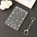 Transparent glitter photocard holder with white bow prints and heart keychain - Bowknot Style