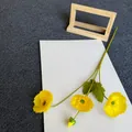 Ramo di papavero giallo artificiale con tre fiori e un bocciolo su carta vintage - Giallo