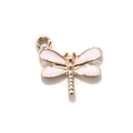 Pink and golden dragonfly charm pendant with glitter finish for jewelry making - Pink Gold Plated