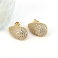 Luxury gold teardrop earrings with full pave diamond setting on white background - Gold Water Drop