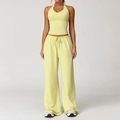Gele yogaset voor dames met haltertop en sportbroek met hoge taille en wijde pijpen - S / Vest+Broek-Lichtgeel