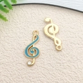 Goldene Notenschlüssel-Anhänger mit blauem Emaille und Strass für DIY-Schmuckzubehör - 1 Stk. Hellgrüne Musiknote