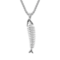 Collana unisex minimalista in acciaio al titanio con ciondolo a lisca di pesce e catena box - Set Collana Argento / Color Acciaio