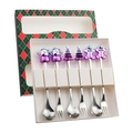 6-piece silver Christmas spoon and fork set with purple ornaments in gift box - Green Box 6-Piece Set D