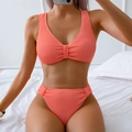 Bikini due pezzi rosa corallo testurizzato con spalline larghe e slip a vita alta - S / Rosa
