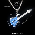 Blue guitar pendant necklace in stainless steel finish with 70cm long silver chain - Guitar No.5 + 70cm Steel Chain