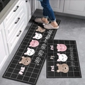Absorbent non-slip kitchen mats with black white grid and cute animal illustrations - 40*60cm / Cute Animal