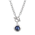 Collier en acier titane argenté avec pendentif cristal bleu foncé et fermoir T - Style Gemme Bleu Foncé Argentée (KN229688-Z)
