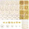 Detailed set of white pearls and golden alloy spacer beads in a clear organizer box - Style 5: 24 Grids Pearls