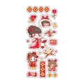 Cute Chinese New Year girl stickers set with festive lanterns and plum blossoms - Vintage Style Girl