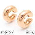 Polished rose gold hollow C-shaped ear clips, 30x10mm chunky donut geometric design - Rose Gold(KE111703-KFC)