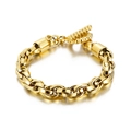 Pulsera de cadena gruesa dorada con cierre de barra y detalles de cuentas estilo industrial - Dorado (KB146748-KFC)