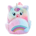 Cute unicorn plush backpack for girls with macaron gradient fur and sparkly rainbow detail - Rainbow Big Eyes Colorful