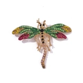 Elegant dragonfly brooch with colorful crystals and gold plating on white background - Style 16