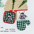 Green checkerboard oven mitt and pot holder set with snowman pattern and let it snow text - Christmas Glove 9 (Let it snow)
