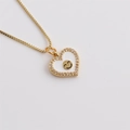Golden heart necklace with white enamel inlay, micro-paved zircon and smiley face charm - White