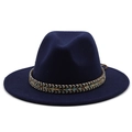 Detailed view of dark blue wool fedora hat featuring an ethnic style woven band decoration - M (56-58cm) / Ethnic Jazz Hat / Navy Blue