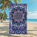 Double-sided microfiber beach towel featuring a purple and blue mandala floral pattern - B107-Mandala Floral Purple and Pink