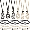 Handgefertigtes Set aus gewebten Steinhalter-Halsketten und Armbändern in Schwarz und Beige - Extra Armband (5.5-6cm) / Weiß