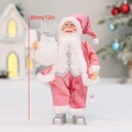 Père Noël debout de 30 cm en velours rose avec sac cadeau et une petite lanterne blanche - Style Mode Rose Argent