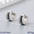 Silver stainless steel huggie earrings with black decorative beads, size 13x7mm - Silver Base + Black & White Rhinestone (KE118346-TGD)