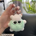 Porte-clés boule de suie en peluche vert menthe avec lunettes et chapeau blanc - Vert frais