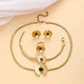 Luxury gold titanium jewelry set with black circular inlay necklace and earrings - Gold with Black Cat Eye Stone
