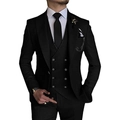 Men's slim fit three-piece business suit in black with a double-breasted vest - Black