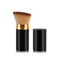 Portable retractable makeup brush in black with gold trim and angled synthetic bristles - Large Black Gold Flat Slanted