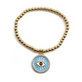 Bracelet à perles dorées avec pendentif œil protecteur bleu et pavé de strass brillants - Bleu