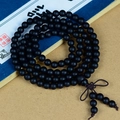 Détail de chapelet en bois noir mat avec nœud chinois traditionnel et deux glands - Chapelet Bouddhiste 6mm * 108Pcs Avec Gland