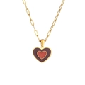 Collana a catena a graffetta dorata con pendente a cuore in smalto a strati viola e rosso - Collana Cuore Smalto Doppia - Borgogna