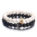 Natural stone crown bead bracelets with matte black onyx and white marble turquoise beads - Assorted Elements