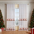White sheer Christmas curtains with embroidered red candles and festive bells - 130*214cm/1 Panel / Christmas Candle