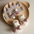 Infant lace headband and bow sock set with pearls and sequins for princess parties - 4637 Taro Purple Headband + Socks