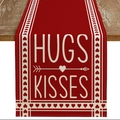 Detail of red Valentine's Day table runner with Hugs and Kisses prints on wood - Red HUGS KISSES Style (ZQ42-27) / 33*183cm