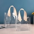 Transparent PVC daisy gift tote bag with cream leather handles in two sizes - Beige Transparent / 20x18x10cm