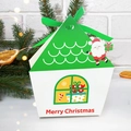 Scatola regalo di Natale a forma di casa con tetto verde e motivo Babbo Natale per dolci - Con Nastro Verde / Verde