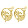 Detail of gold tree of life circular earrings with lever-back closure on white background - Gold Tree of Life (Style 6)
