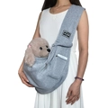 Light grey crossbody pet carrier bag with wide shoulder strap and functional side pocket - Gray