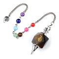 Tiger Eye stone pendulum with Reiki Cho Ku Rei symbol and seven chakra beads chain - Tiger's Eye