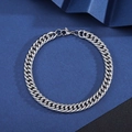 Classic silver stainless steel Cuban link bracelet with lobster clasp on geometric background - Double Woven Side Curb Bracelet [Width 5mm] / Length 21cm
