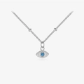 S925 Sterling Silber Evil Eye Halskette mit rundem blauem Edelstein und feiner Kugelkette - 925er Silber / Platin