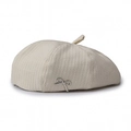 Chic beige knitted beret hat with a silver bow decoration on a clean white background - Adjustable / Beige (with Bow)